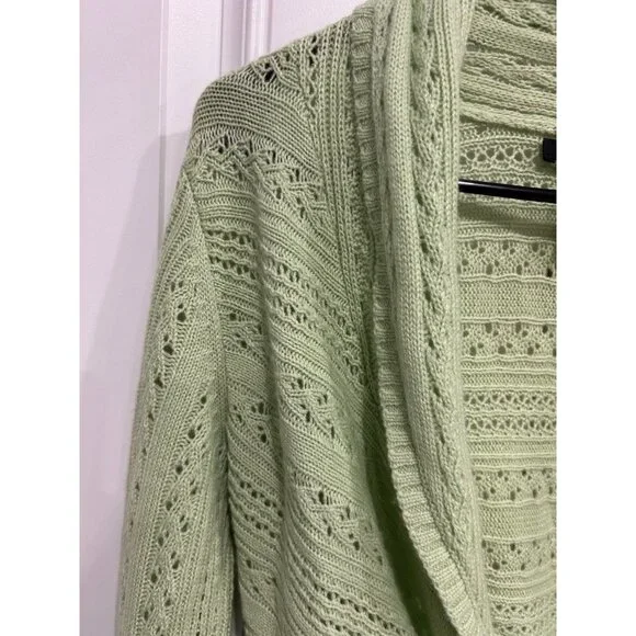Laundry By Shelli Segal Cashmere Cardigan Wrap Sweater Green Sz Medium Tie Front - Picture 4 of 10